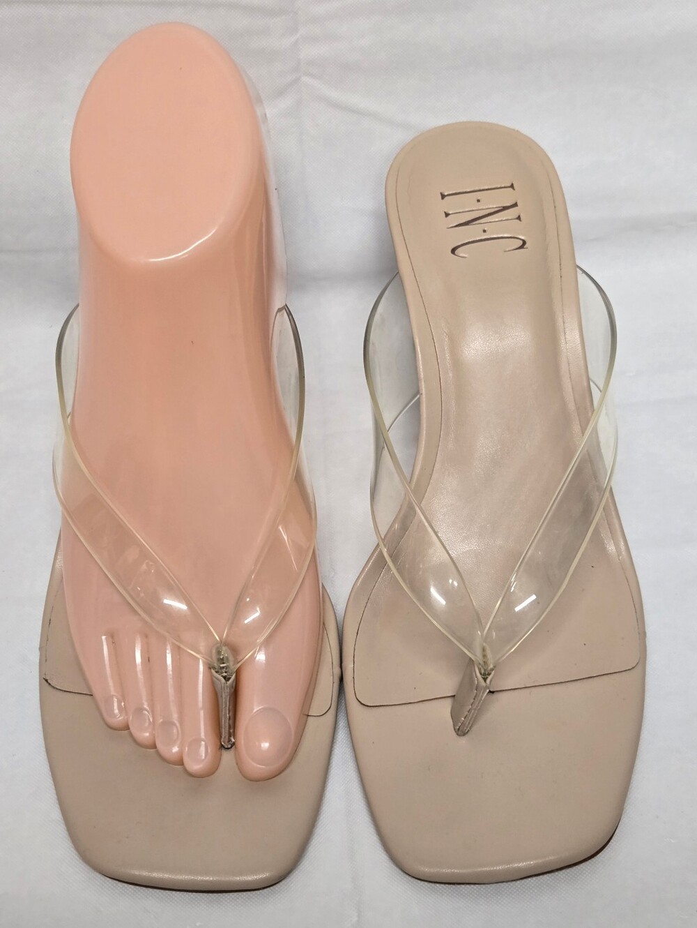INC International Concepts Clear Myrene Thong Block Heels 7.5